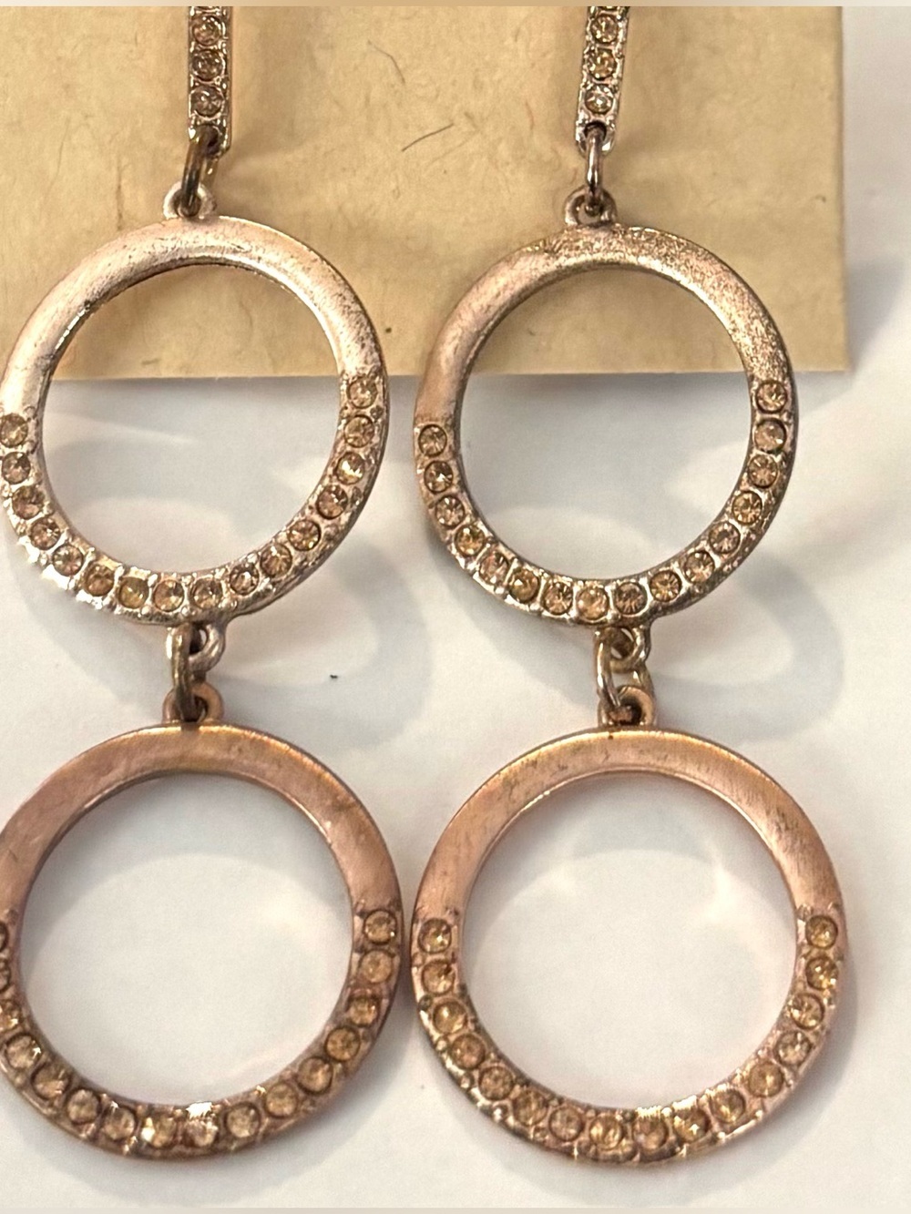 Fashion Jewelry Rose Gold Double Circle Drop Earrings with Crystals